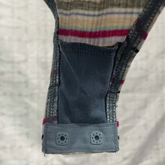 NWT Large Free People Put A Stripe On It Thong Bodysuit Vneck Long Sleeves - Picture 11 of 15